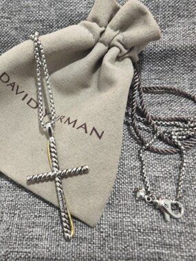 David Yurman Two-Tone Cross Pendant Necklace in Silver & Gold